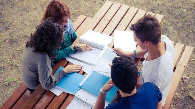 Students revising outside