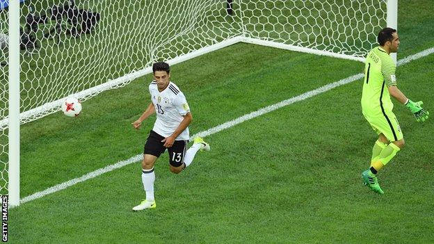 Germany's Lars Stindl celebrates scoring against Chile in the 2017 Confederations Cup final