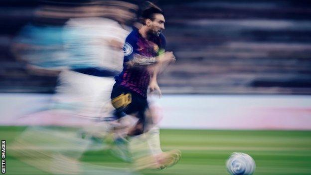 Lionel Messi in action against Tottenham at Wembley