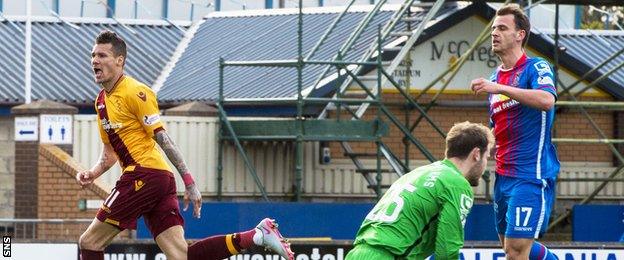 Marvin Johnson wheels away to celebrate his late winner in Inverness