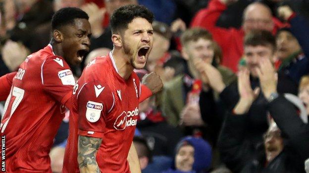 Tobias Figueiredo celebrates for Forest