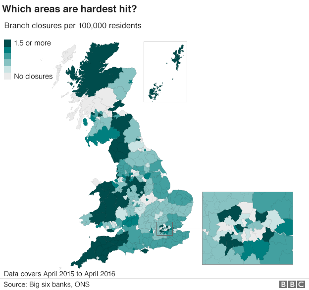 Map of bank closures per capita