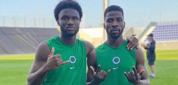 Terem Moffi and Kelechi Iheanacho training for Nigeria