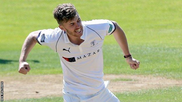 Ben Coad celebrates a wicket