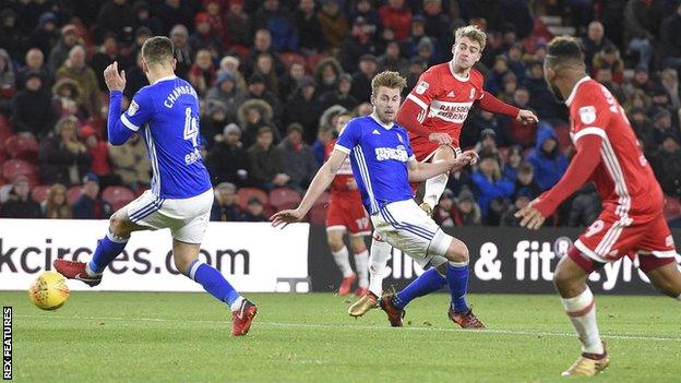 Patrick Bamford scores Middlesbrough's second goal against Ipswich