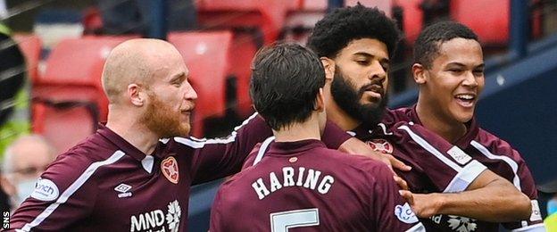 Heart of Midlothian players celebrate