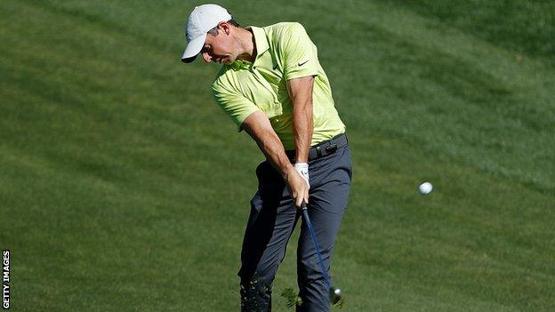 Rory McIlroy plays a shot on the second hole at the Phoenix Open on Saturday