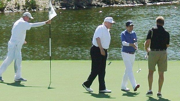 US President Donald Trump (2nd left) and Japan's Prime Minister Shinzo Abe