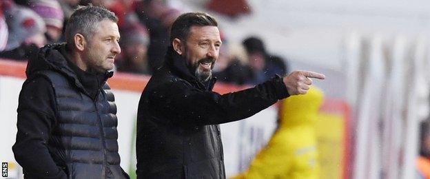 Aberdeen assistant Tony Docherty and manager Derek McInnes