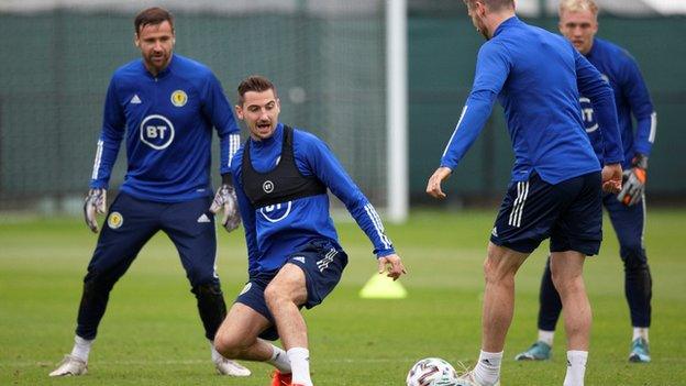 Kenny McLean training with his Scotland team-mates at the Oriam