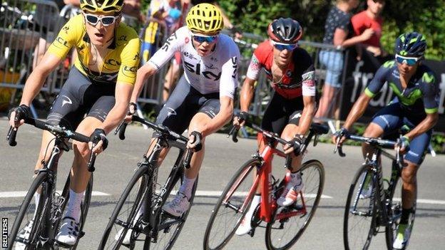 (l-r) Geraint Thomas, Chris Froome, Richie Porte and Nairo Quintana