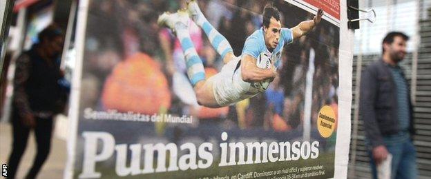 An Argentine newspaper in Buenos Aires highlights the Pumas' success on its front page