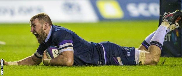 John Barclay scored one of Scotland's eight tries against Australia