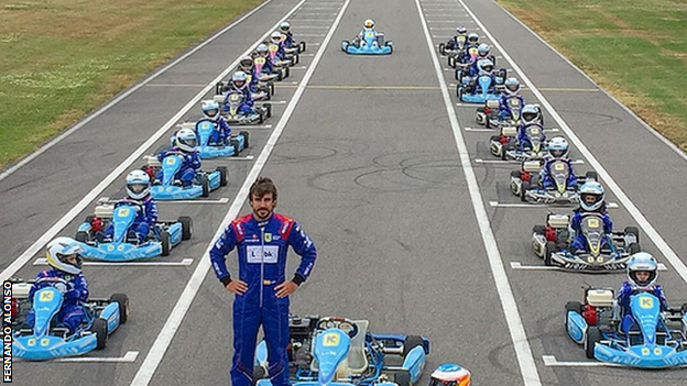 Fernando Alonso at the karting track at his museum