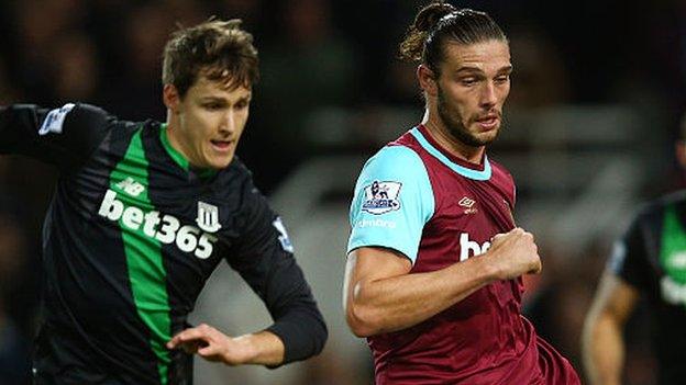 Andy Carroll shields the ball