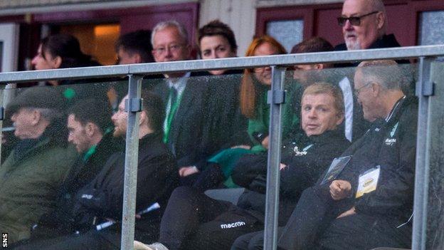 Neil Lennon watched the game from the stand as he served a touchline ban