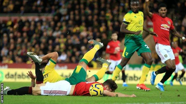 Ben Godfrey brings down Daniel James