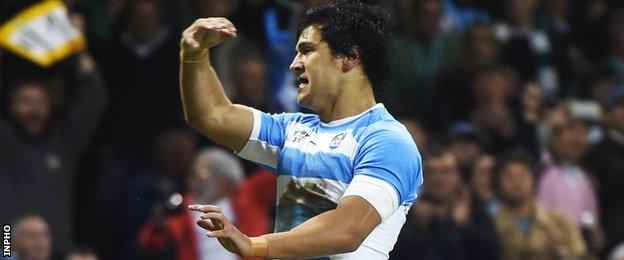 Matias Moroni celebrates after scoring Argentina's first try in the 43-20 win over Ireland