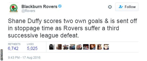 Blackburn Rovers tweet