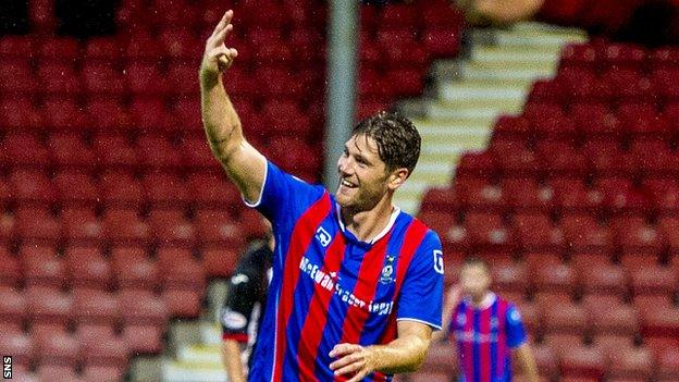 Inverness midfielder Iain Vigurs celebrates his third goal at Dunfermline