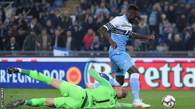 Felipe Caicedo scoring for Lazio against Roma