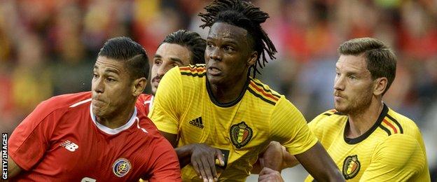 Dedryck Boyata (centre) in battles for Belgium against Costa Rica