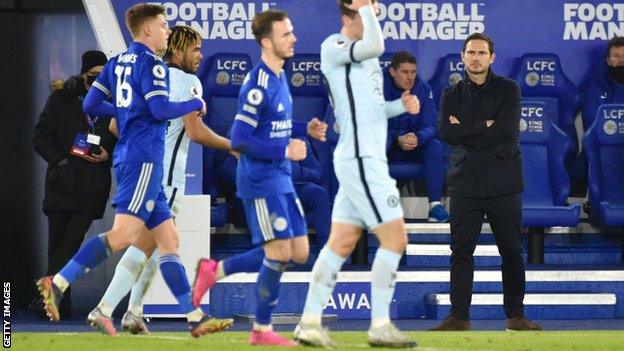 Chelsea boss Frank Lampard watches on as his side lose to Leicester