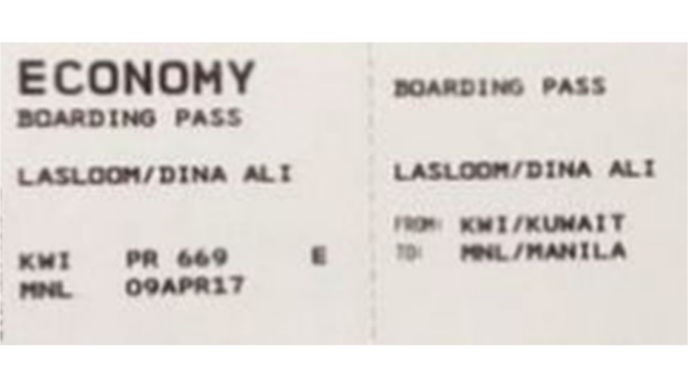 Boarding pass from Dina Ali Lasloom