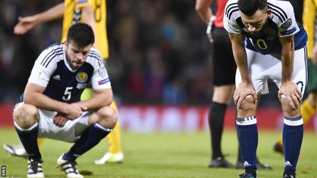 Grant Hanley and Robert Snodgrass look dejected at full-time