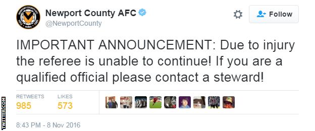 Newport County tweet