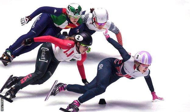 Elise Christie on her way to 1500m gold on Saturday