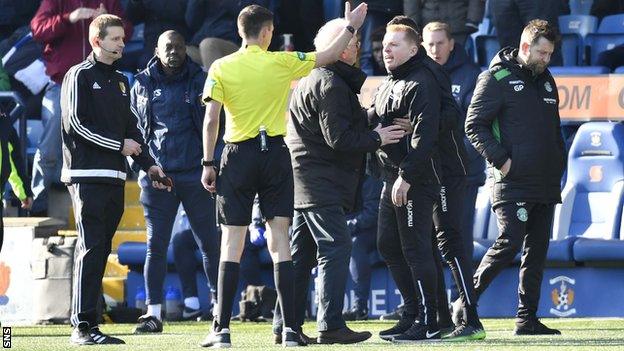 Hibernian manager Neil Lennon sent off by referee Kevin Clancy