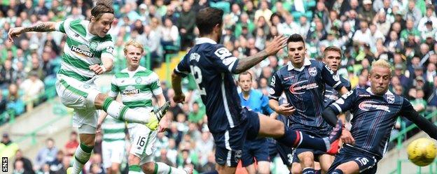 Stefan Johansen scores Celtic's second goal