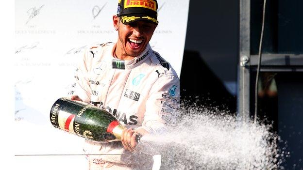 Lewis Hamilton celebrates winning the 2015 Australian Grand Prix