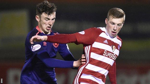 Hearts midfielder Andy Irving and Hamilton midfielder Lewis Ferguson