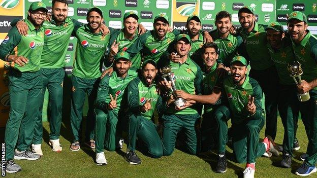 Pakistan with the ODI series trophy