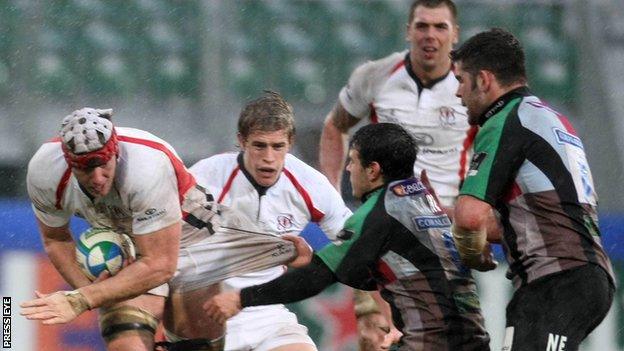 Stephen Ferris on the charge for Ulster against Harlequins in their Heineken Cup game at Ravenhill in 2009