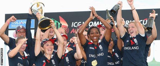 England celebrate their Women's World Cup win in 2009