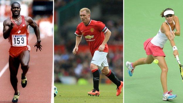 (left to right) Ben Johnson, Paul Scholes and Martina Hingis