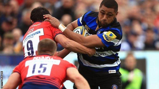 Bath, Wales and Lions number eight Taulupe Faletau powers his way through the visitors' defence