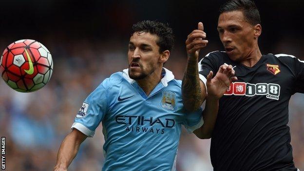 Man City winger Jesus Navas and Watford defender Jose Holebas