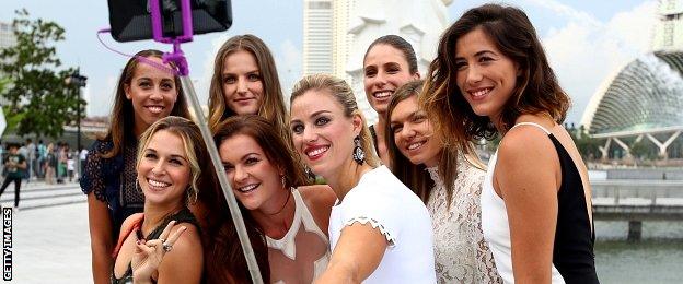 Madison Keys of the United States, Dominika Cibulkova of Slovakia, Karolina Pliskova of Czech Republic, Agnieszka Radwanska of Poland, Johanna Konta of Great Britain, Angelique Kerber of Germany, Simona Halep of Romania and Garbine Muguruza of Spain