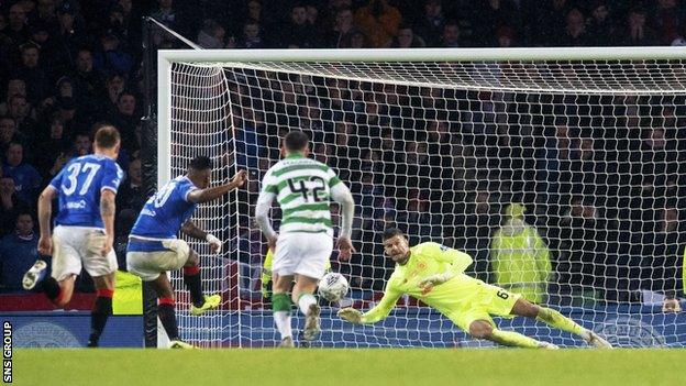 Alfredo Morelos' penalty was saved by Fraser Forster