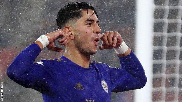 Ayoze Perez celebrates scoring for Leicester