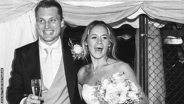 Jos and Louise Buttler, pictured on their wedding day