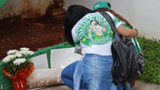 Fans mourn the Chapecoense players that died in Monday's plane crash