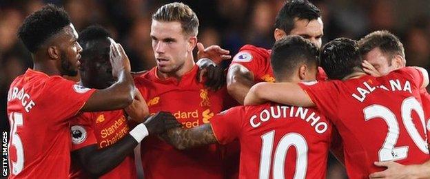 Liverpool celebrate during the win over Chelsea