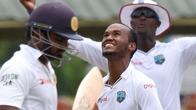 Kraigg Brathwaite celebrates a wicket