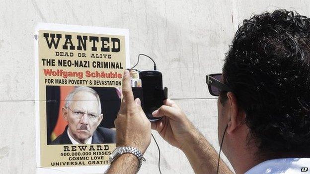 Wolfgang Schaeuble poster in Greece, 13 Jul 15