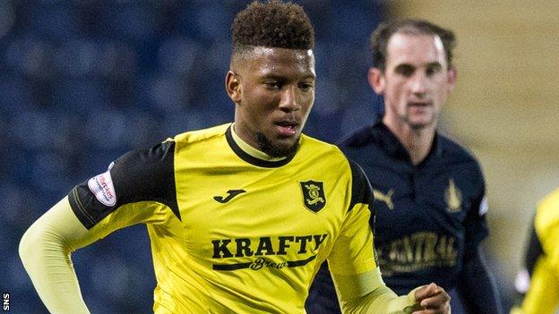 Myles Hippolyte in action for Livingston against Falkirk